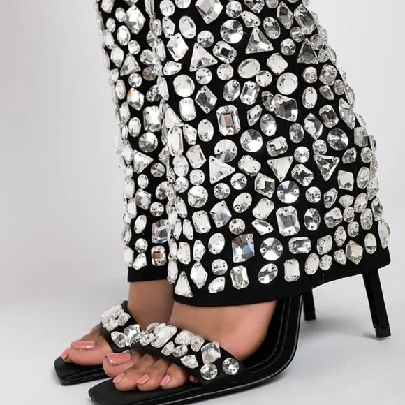 Xena Bet on Black: Diamond Rhinestone Draped Stiletto Sandal Size 6 - Picture 4 of 5